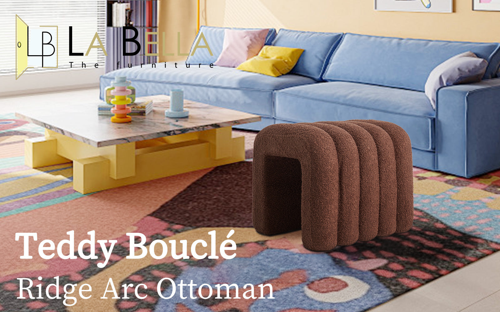 2X Ridge Arch Ottoman Stool Teddy Fleece Fabric Foot Rest 45cm BROWN V274-FT-STKJP4177-CHO2