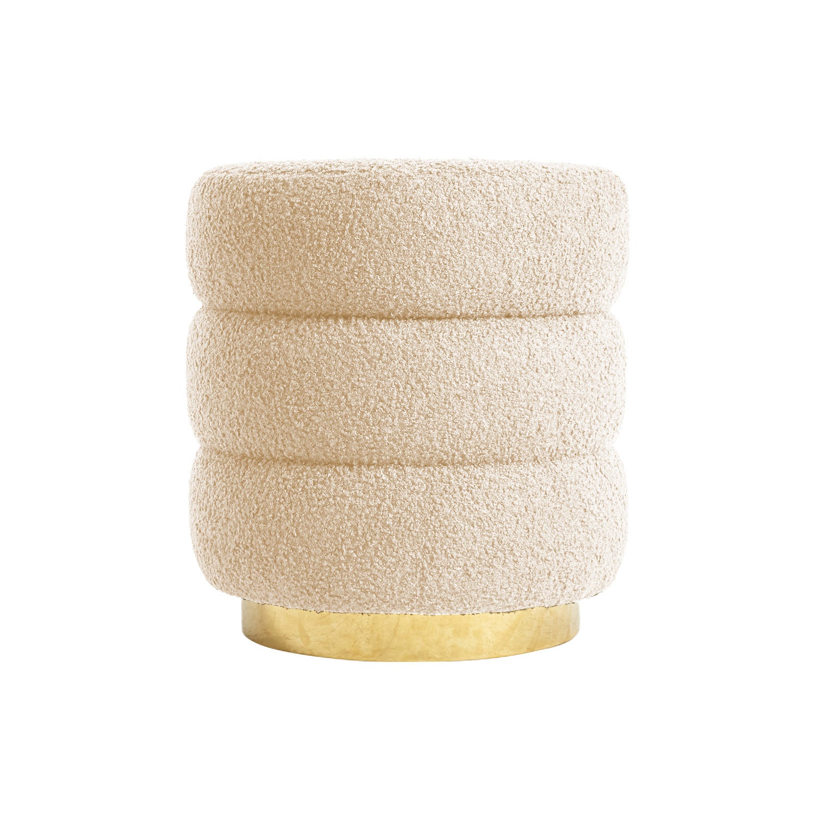 Round Stacked Ottoman Stool Teddy Fleece Fabric Foot Rest 38cm BEIGE V274-FT-STP067-BE
