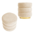 2X Round Stacked Ottoman Stool Teddy Fleece Fabric Foot Rest 38cm BEIGE V274-FT-STP067-BE2