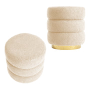 2X Round Stacked Ottoman Stool Teddy Fleece Fabric Foot Rest 38cm BEIGE V274-FT-STP067-BE2
