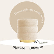 2X Round Stacked Ottoman Stool Teddy Fleece Fabric Foot Rest 38cm BEIGE V274-FT-STP067-BE2