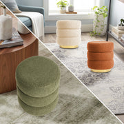 2X Round Stacked Ottoman Stool Teddy Fleece Fabric Foot Rest 38cm BEIGE V274-FT-STP067-BE2