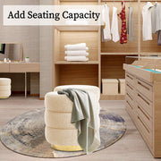 2X Round Stacked Ottoman Stool Teddy Fleece Fabric Foot Rest 38cm BEIGE V274-FT-STP067-BE2