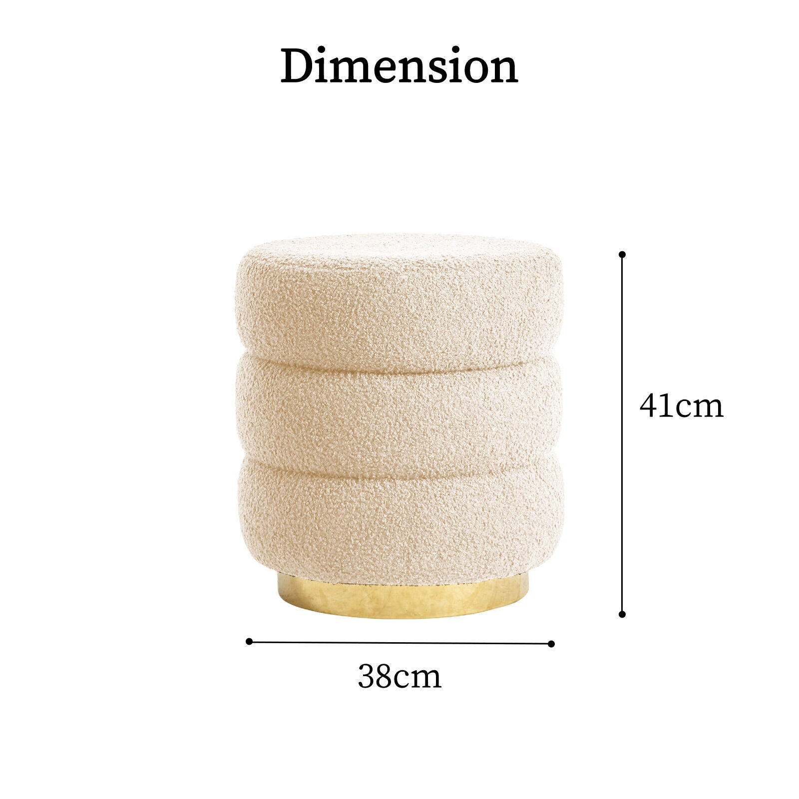 2X Round Stacked Ottoman Stool Teddy Fleece Fabric Foot Rest 38cm BEIGE V274-FT-STP067-BE2