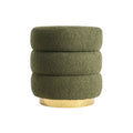 Round Stacked Ottoman Stool Teddy Fleece Fabric Foot Rest 38cm GREEN V274-FT-STP067-DGN