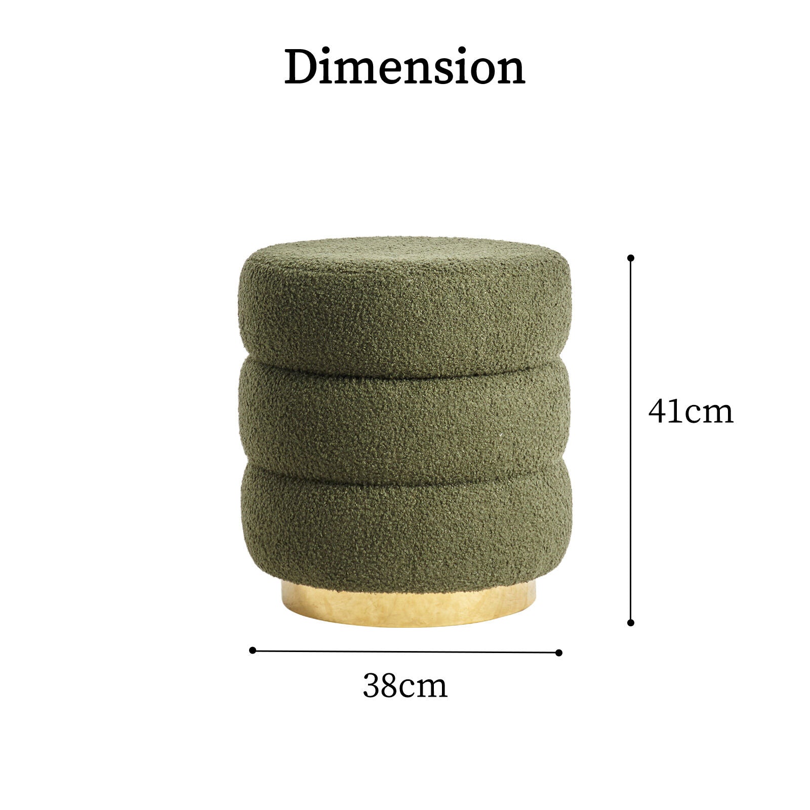 Round Stacked Ottoman Stool Teddy Fleece Fabric Foot Rest 38cm GREEN V274-FT-STP067-DGN