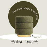 2X Round Stacked Ottoman Stool Teddy Fleece Fabric Foot Rest 38cm GREEN V274-FT-STP067-DGN2