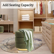 2X Round Stacked Ottoman Stool Teddy Fleece Fabric Foot Rest 38cm GREEN V274-FT-STP067-DGN2