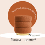 Round Stacked Ottoman Stool Teddy Fleece Fabric Foot Rest 38cm ORANGE V274-FT-STP067-OG