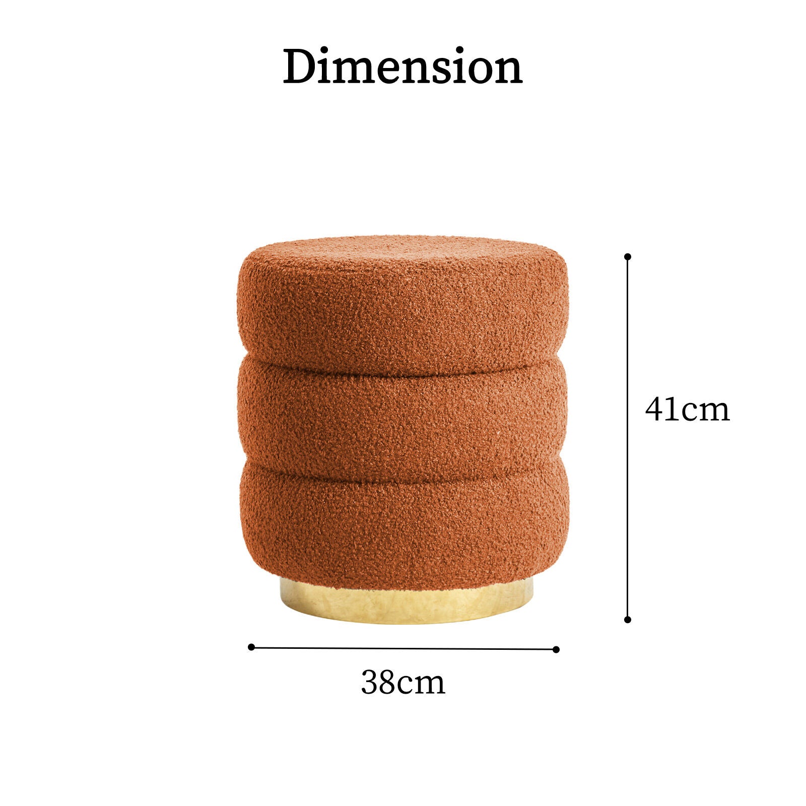 Round Stacked Ottoman Stool Teddy Fleece Fabric Foot Rest 38cm ORANGE V274-FT-STP067-OG