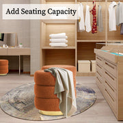 2X Round Stacked Ottoman Stool Teddy Fleece Fabric Foot Rest 38cm ORANGE V274-FT-STP067-OG2