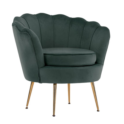 Armchair Padded Lounge Chair Accent Velvet Shell Scallop GREEN V274-FT-VAC-1596-GN