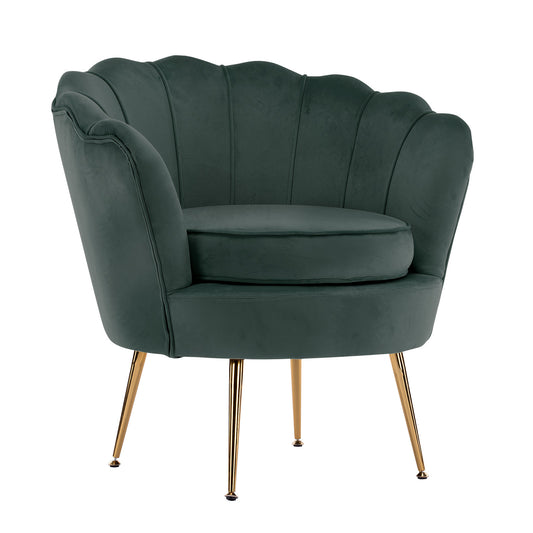 Armchair Padded Lounge Chair Accent Velvet Shell Scallop GREEN V274-FT-VAC-1596-GN