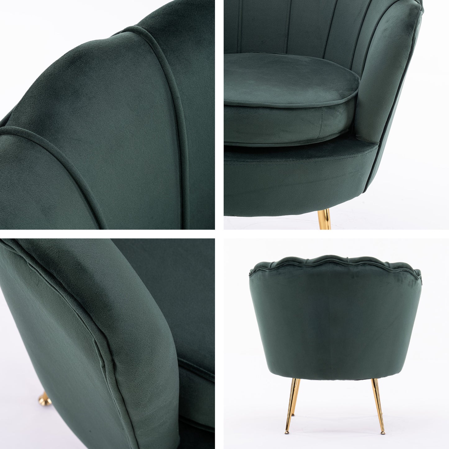 Armchair Padded Lounge Chair Accent Velvet Shell Scallop GREEN V274-FT-VAC-1596-GN