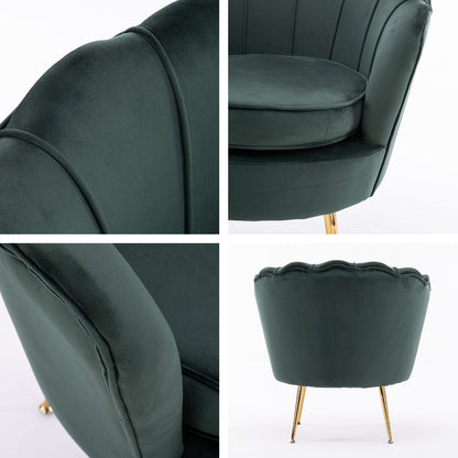 Armchair Padded Lounge Chair Accent Velvet Shell Scallop GREEN V274-FT-VAC-1596-GN