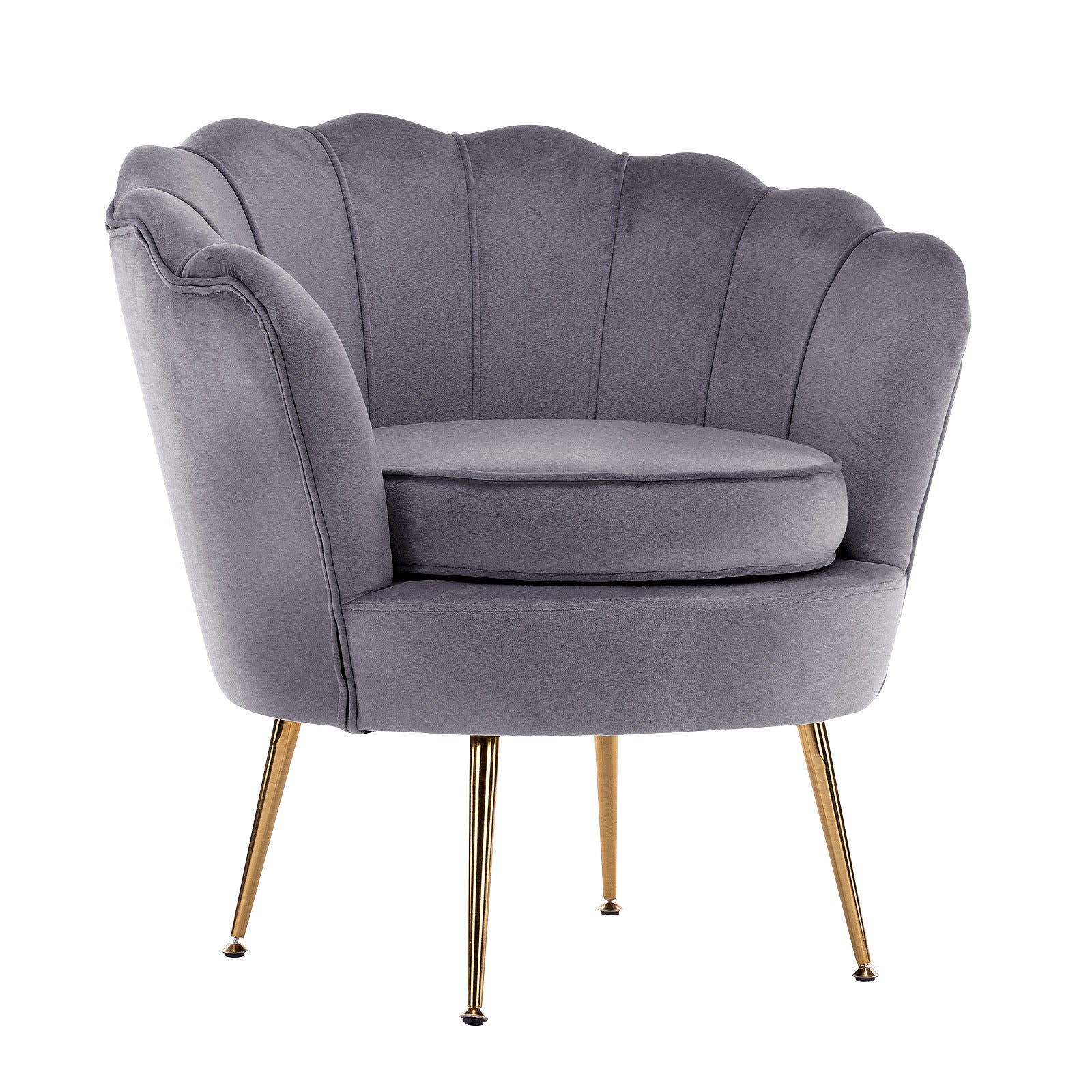 Armchair Padded Lounge Chair Accent Velvet Shell Scallop GREY V274-FT-VAC-1596-GY