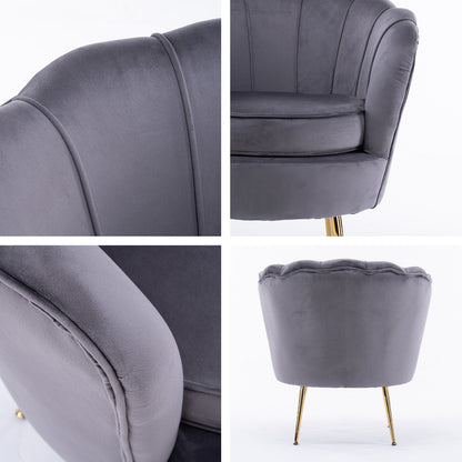 Armchair Padded Lounge Chair Accent Velvet Shell Scallop GREY V274-FT-VAC-1596-GY