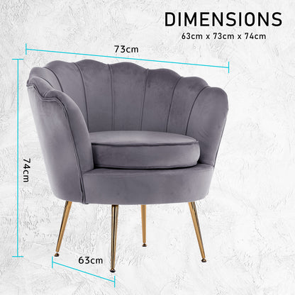 Armchair Padded Lounge Chair Accent Velvet Shell Scallop GREY V274-FT-VAC-1596-GY