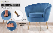 Armchair Padded Lounge Chair Accent Velvet Shell Scallop NAVY BLUE V274-FT-VAC-1596-NV