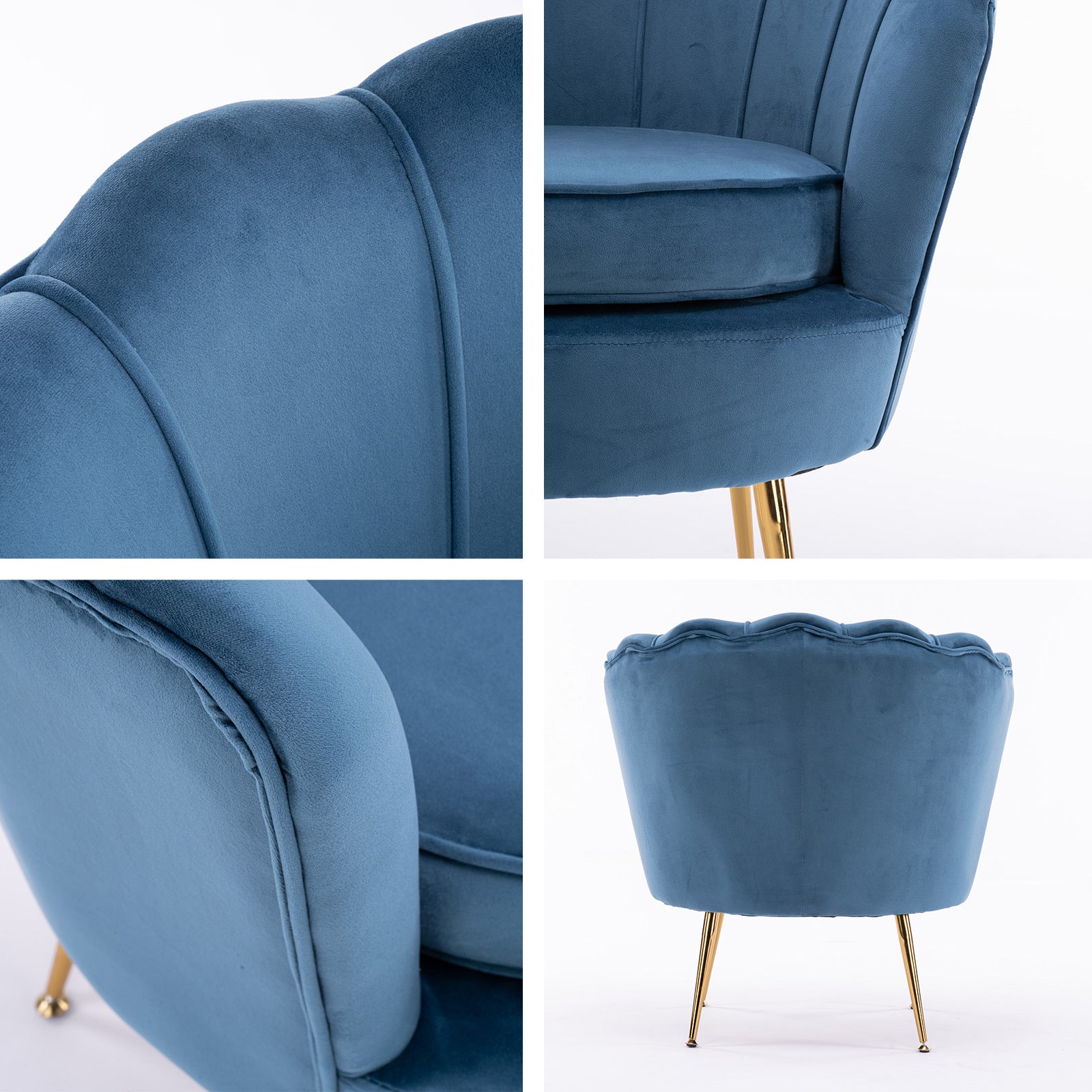 Armchair Padded Lounge Chair Accent Velvet Shell Scallop NAVY BLUE V274-FT-VAC-1596-NV