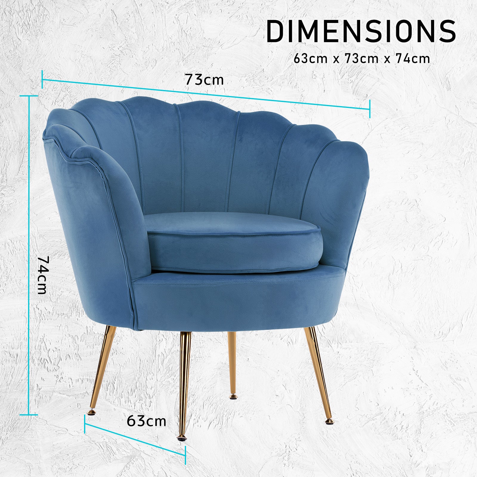 Armchair Padded Lounge Chair Accent Velvet Shell Scallop NAVY BLUE V274-FT-VAC-1596-NV