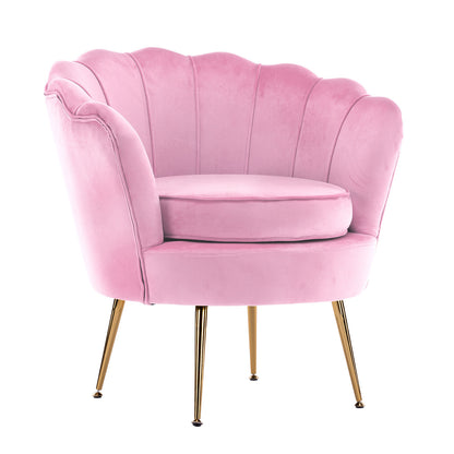 Armchair Padded Lounge Chair Accent Velvet Shell Scallop PINK V274-FT-VAC-1596-PK