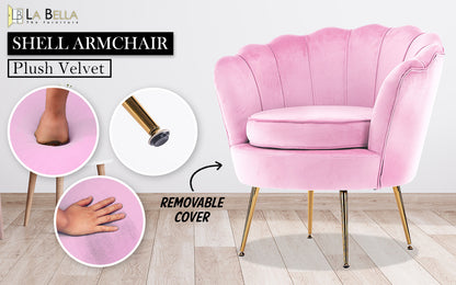 Armchair Padded Lounge Chair Accent Velvet Shell Scallop PINK V274-FT-VAC-1596-PK