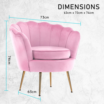 Armchair Padded Lounge Chair Accent Velvet Shell Scallop PINK V274-FT-VAC-1596-PK