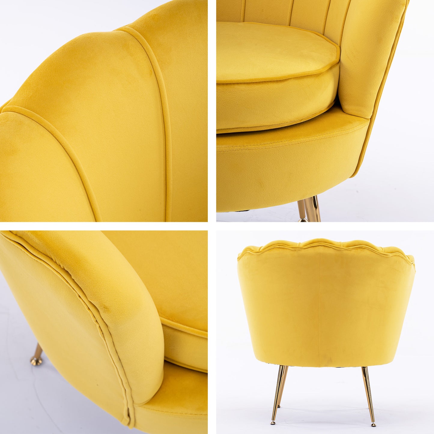 Armchair Padded Lounge Chair Accent Velvet Shell Scallop YELLOW V274-FT-VAC-1596-YE