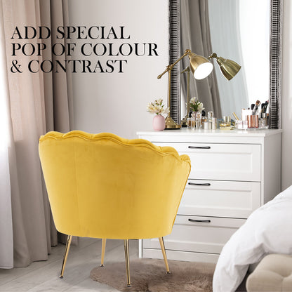 Armchair Padded Lounge Chair Accent Velvet Shell Scallop YELLOW V274-FT-VAC-1596-YE