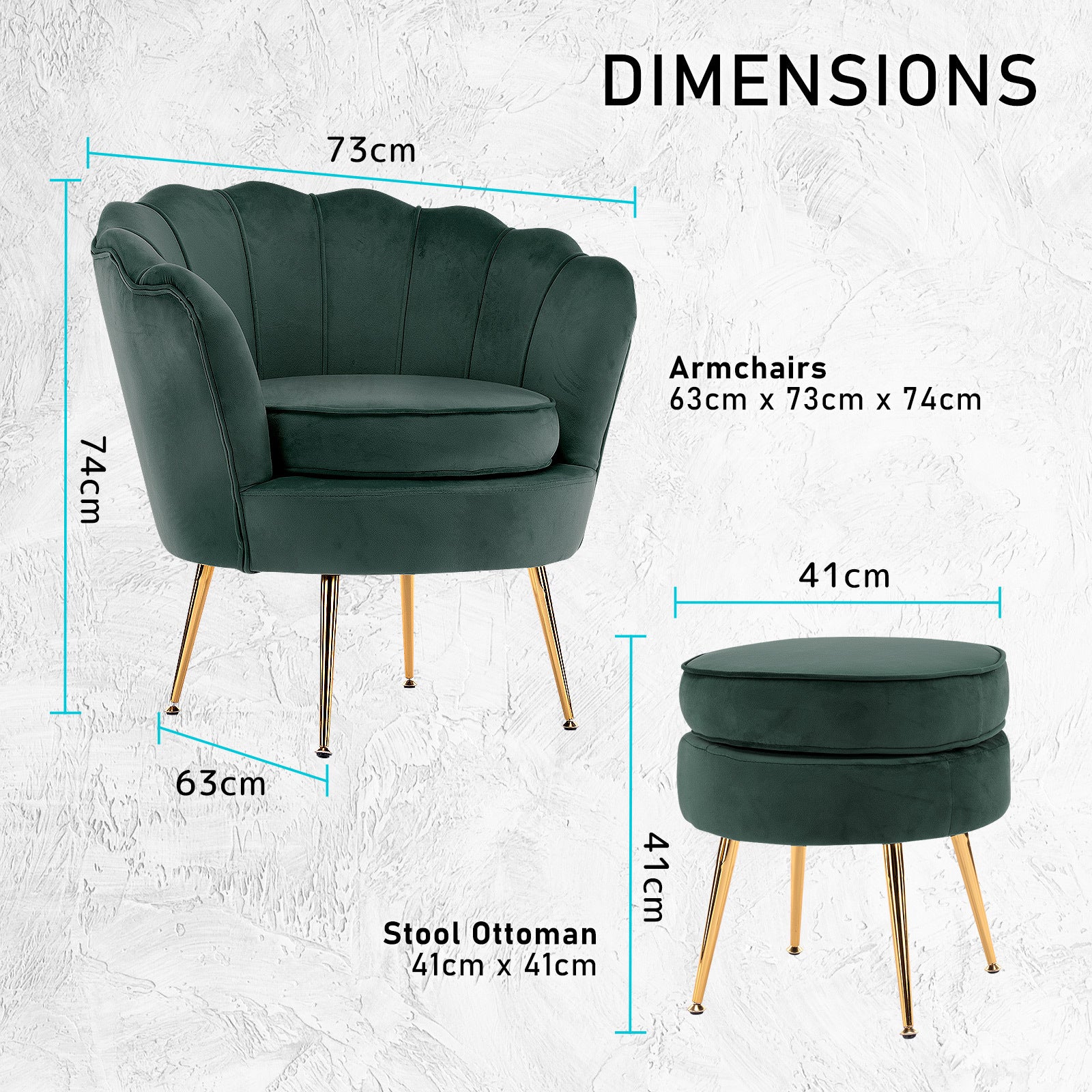 Armchair Lounge Chair Accent Velvet Shell Scallop + Ottoman Footstool Round GREEN V274-FT-VAC-ST-1596-GN
