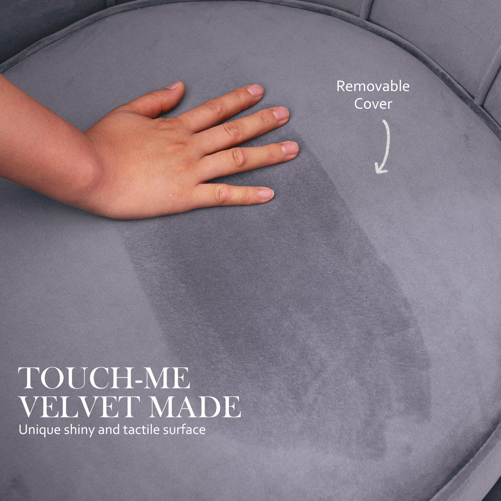 Armchair Lounge Chair Accent Velvet Shell Scallop + Ottoman Footstool Round GREY V274-FT-VAC-ST-1596-GY