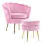 Armchair Lounge Chair Accent Velvet Shell Scallop + Round Ottoman Footstool PINK V274-FT-VAC-ST-1596-PK