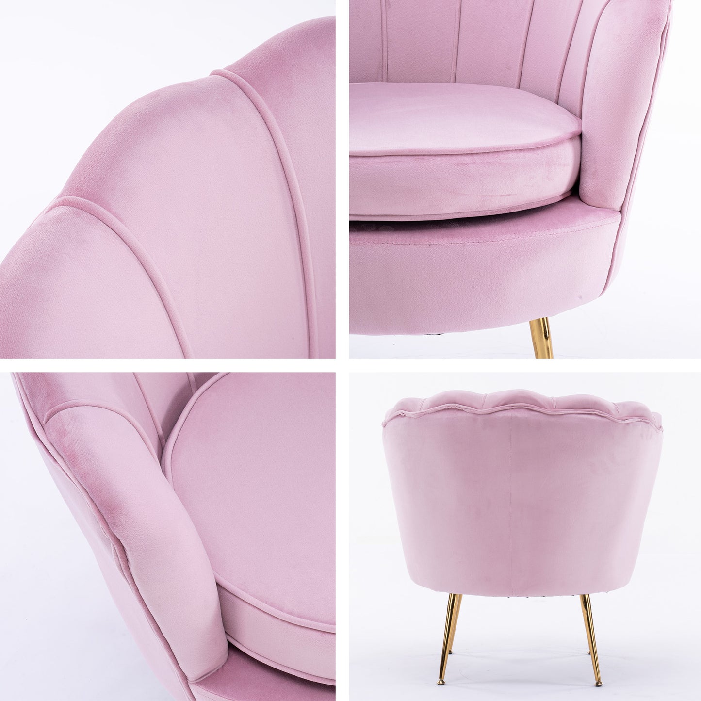 Armchair Lounge Chair Accent Velvet Shell Scallop + Round Ottoman Footstool PINK V274-FT-VAC-ST-1596-PK