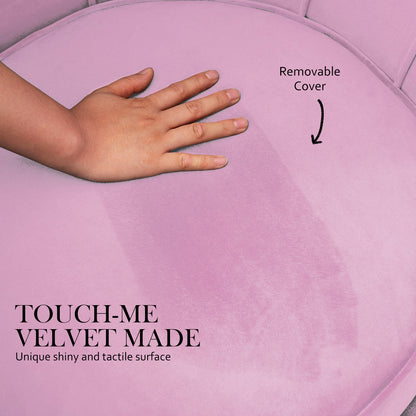 Armchair Lounge Chair Accent Velvet Shell Scallop + Round Ottoman Footstool PINK V274-FT-VAC-ST-1596-PK