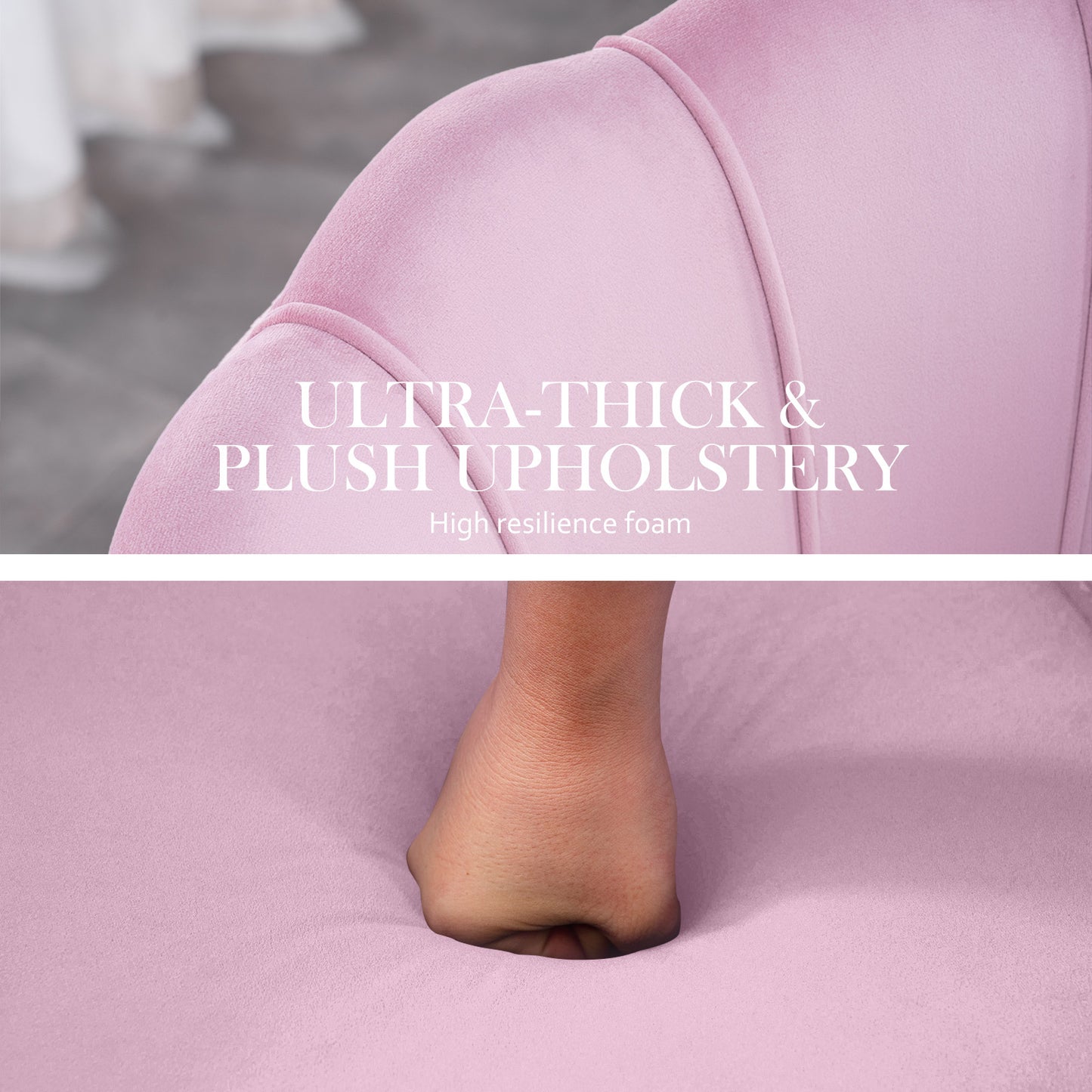 Armchair Lounge Chair Accent Velvet Shell Scallop + Round Ottoman Footstool PINK V274-FT-VAC-ST-1596-PK