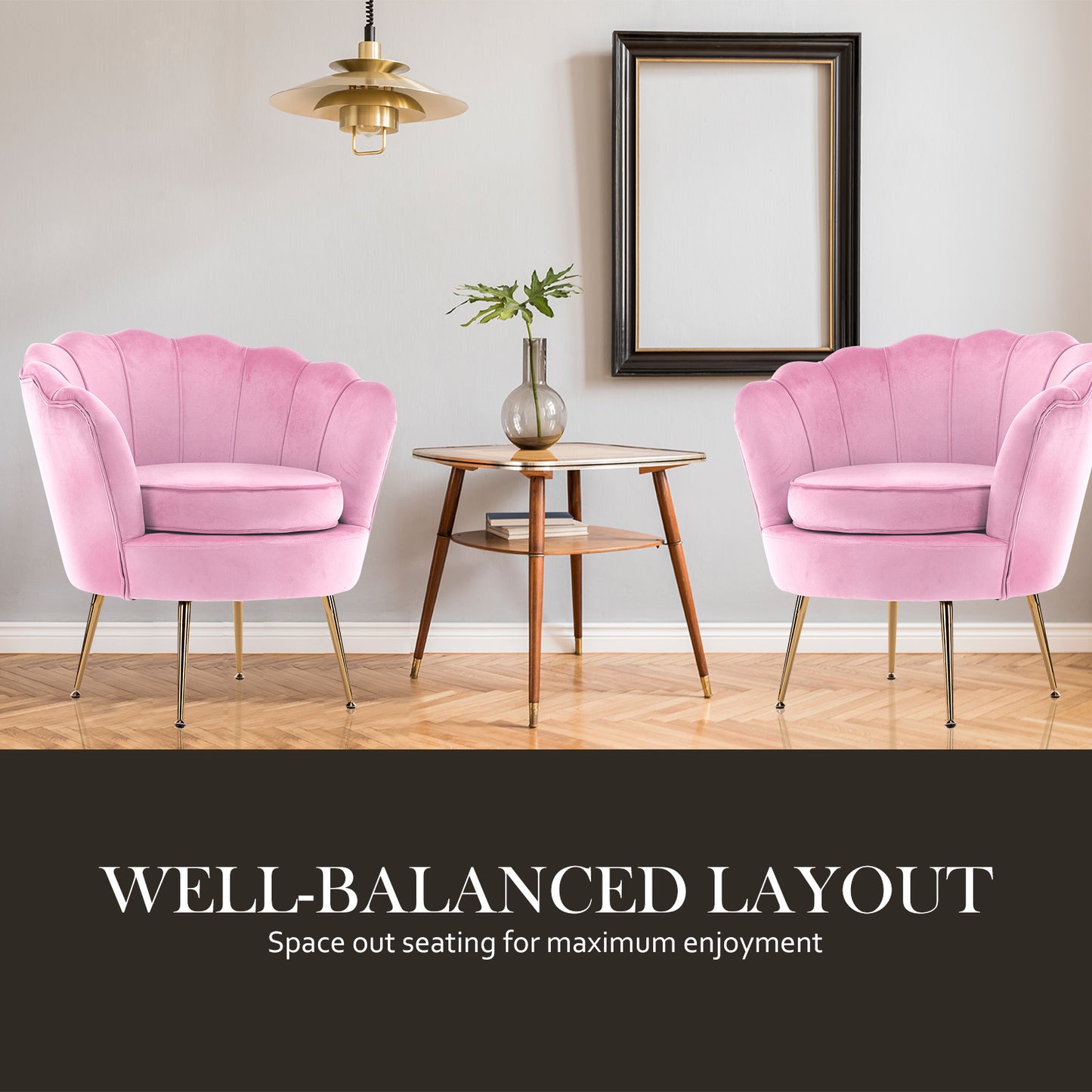 Armchair Lounge Chair Accent Velvet Shell Scallop + Round Ottoman Footstool PINK V274-FT-VAC-ST-1596-PK