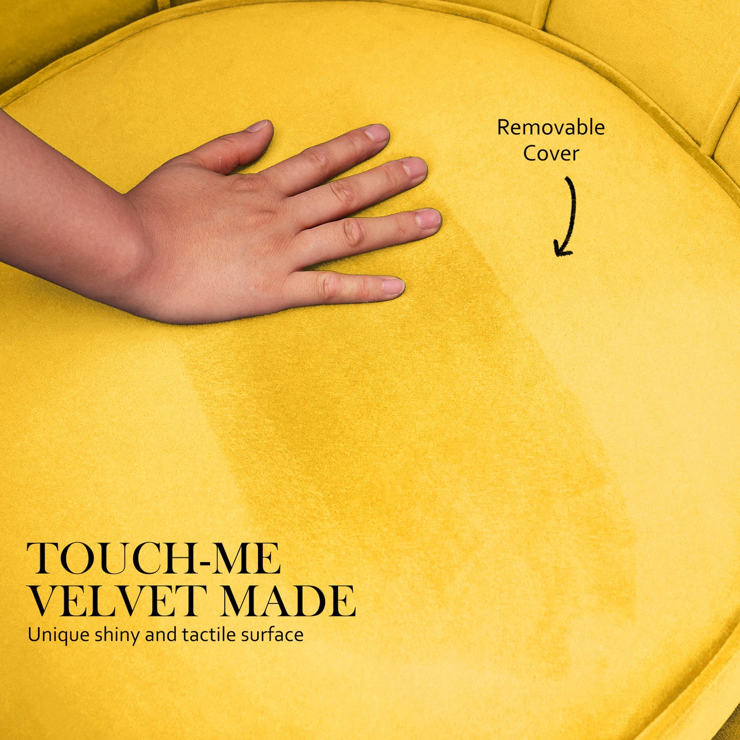 Armchair Lounge Chair Accent Velvet Shell Scallop + Round Ottoman Footstool YELLOW V274-FT-VAC-ST-1596-YE