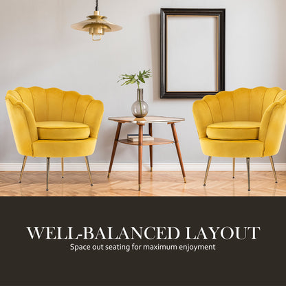 Armchair Lounge Chair Accent Velvet Shell Scallop + Round Ottoman Footstool YELLOW V274-FT-VAC-ST-1596-YE