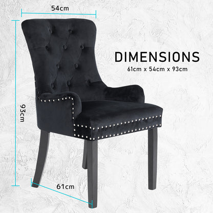 French Provincial Dining Chair Ring Studded Velvet Rubberwood Leg LISSE BLACK V274-FT-VFC-1141-BK1