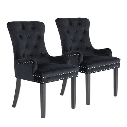 2X French Provincial Dining Chair Ring Studded Velvet Rubberwood Leg LISSE BLACK V274-FT-VFC-1141-BK2
