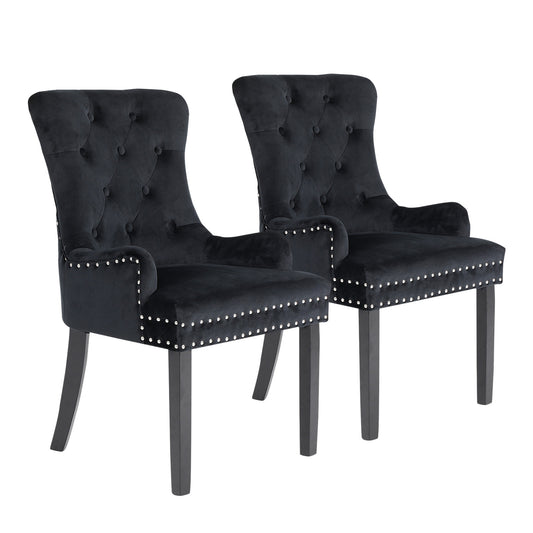 2X French Provincial Dining Chair Ring Studded Velvet Rubberwood Leg LISSE BLACK V274-FT-VFC-1141-BK2