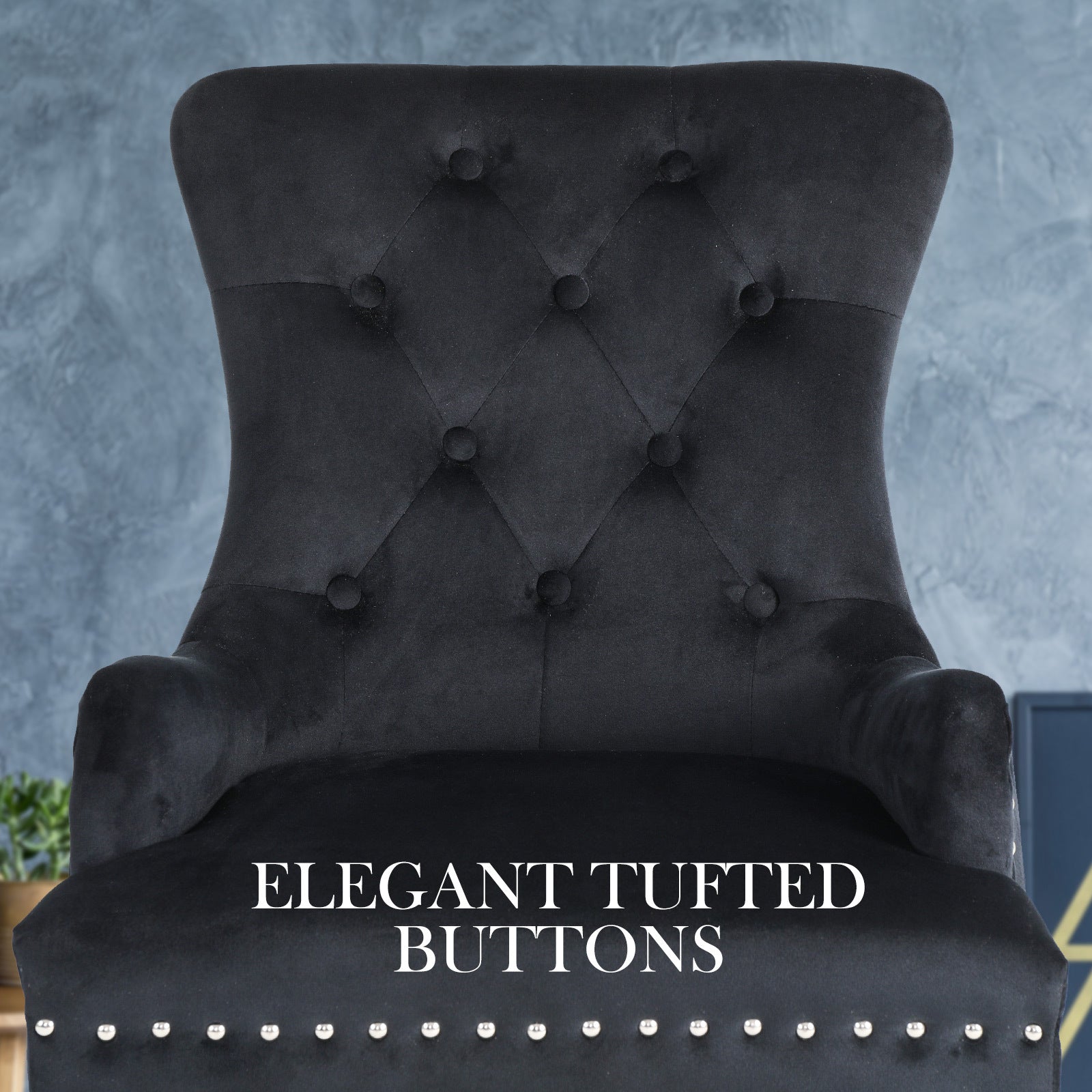 2X French Provincial Dining Chair Ring Studded Velvet Rubberwood Leg LISSE BLACK V274-FT-VFC-1141-BK2