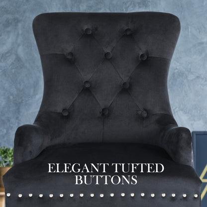 2X French Provincial Dining Chair Ring Studded Velvet Rubberwood Leg LISSE BLACK V274-FT-VFC-1141-BK2