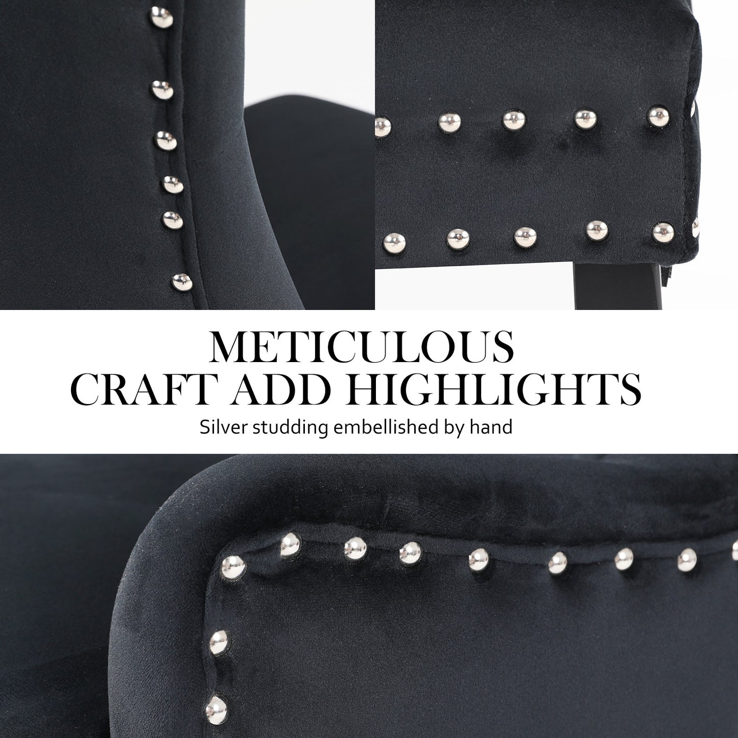 2X French Provincial Dining Chair Ring Studded Velvet Rubberwood Leg LISSE BLACK V274-FT-VFC-1141-BK2