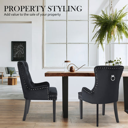 2X French Provincial Dining Chair Ring Studded Velvet Rubberwood Leg LISSE BLACK V274-FT-VFC-1141-BK2
