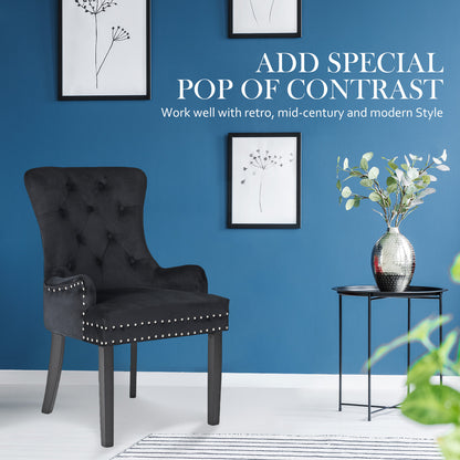 4X French Provincial Dining Chair Ring Studded Velvet Rubberwood Leg LISSE BLACK V274-FT-VFC-1141-BK4