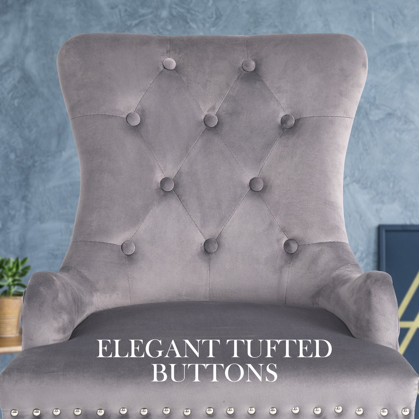 French Provincial Dining Chair Ring Studded Velvet Rubberwood Leg LISSE GREY V274-FT-VFC-1141-GY1