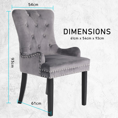 French Provincial Dining Chair Ring Studded Velvet Rubberwood Leg LISSE GREY V274-FT-VFC-1141-GY1