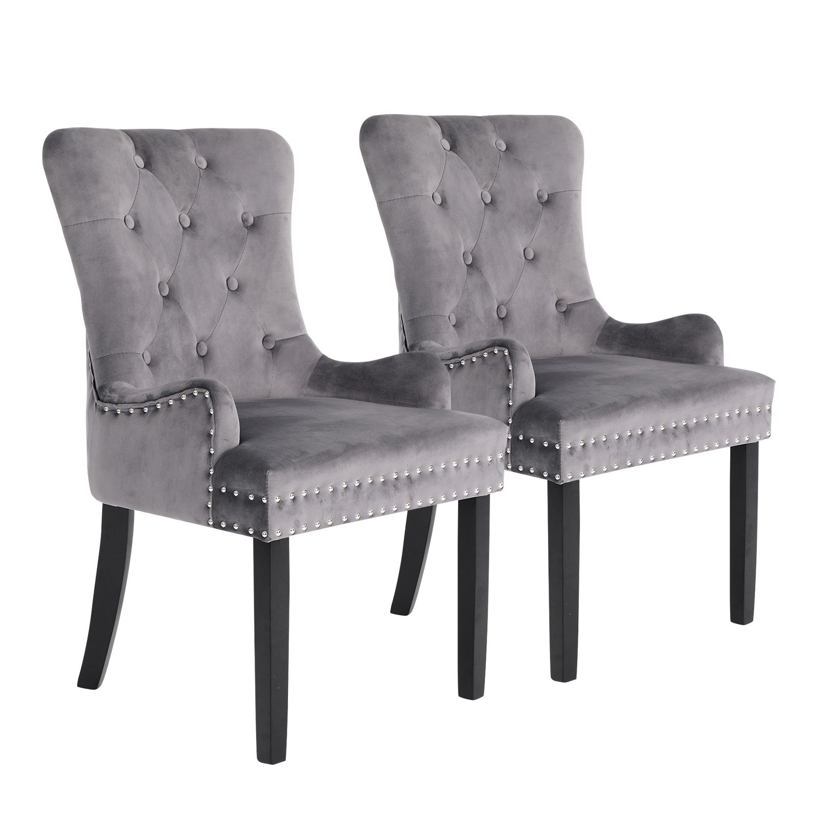 2X French Provincial Dining Chair Ring Studded Velvet Rubberwood Leg LISSE GREY V274-FT-VFC-1141-GY2